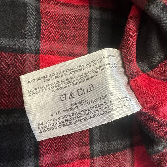 Eddie Bauer Red Black Buffalo Plaid Mens L Cotton Button Up Flannel Button Shirt - Picture 10 of 10